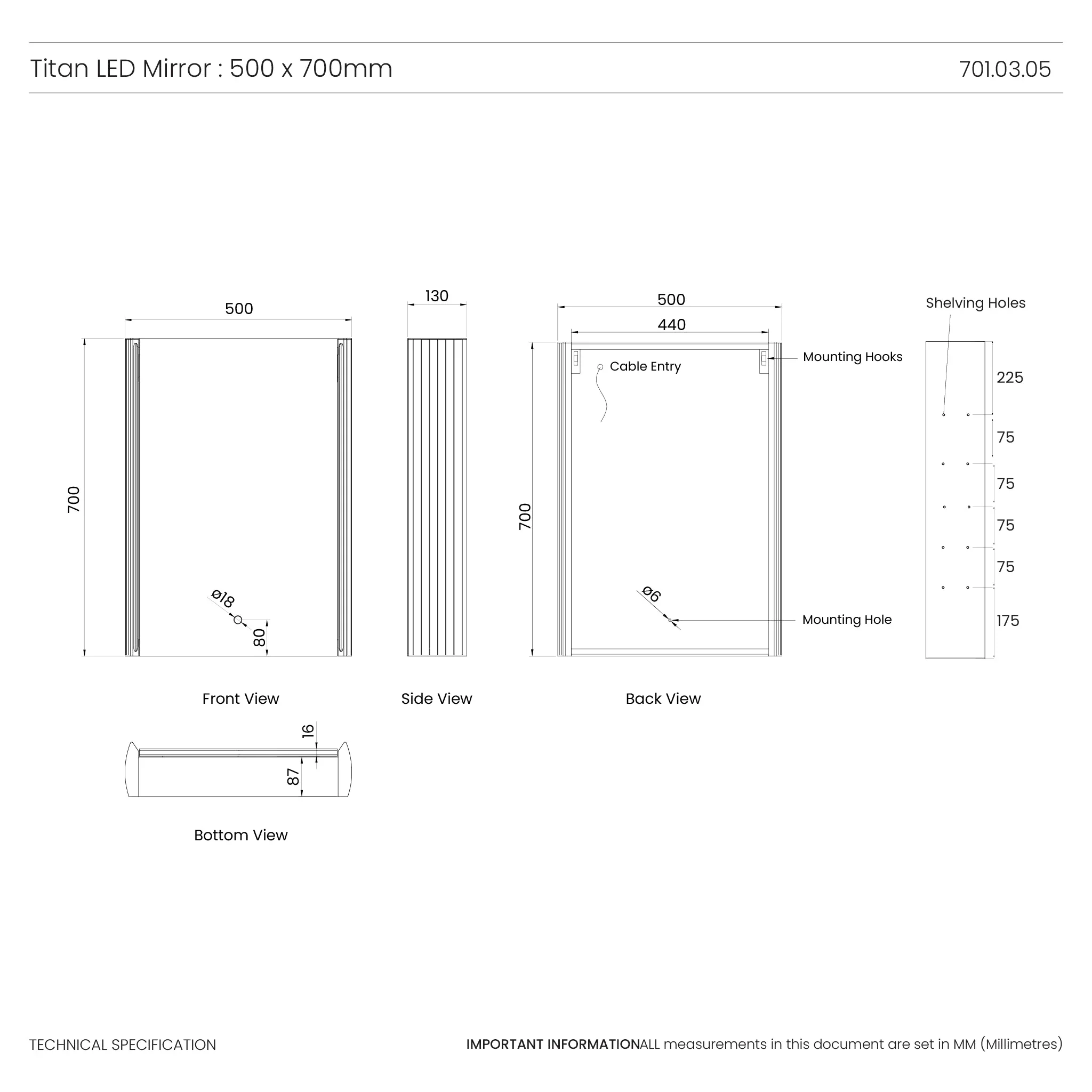 Titan 500x700mm LED Bathroom Mirror Cabinet - Image 8