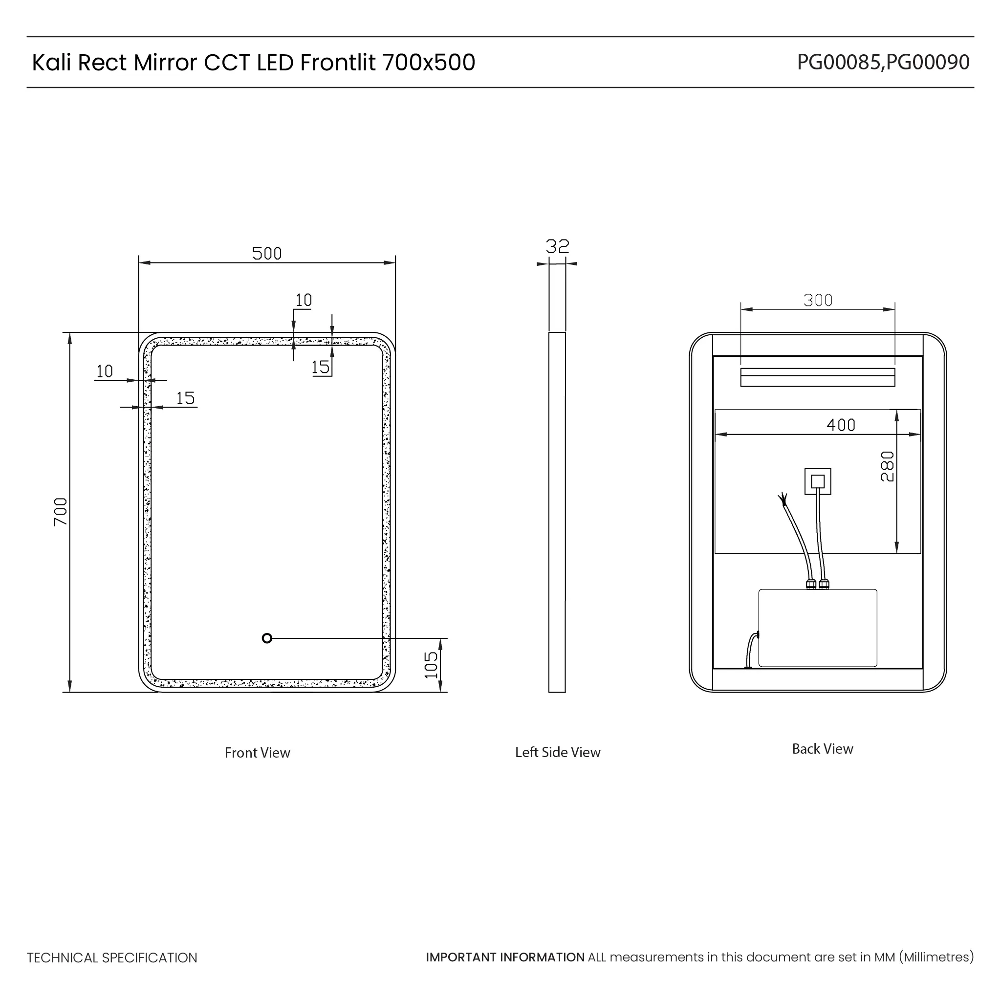 Kali Rectangle LED Illuminated Mirror - Image 26