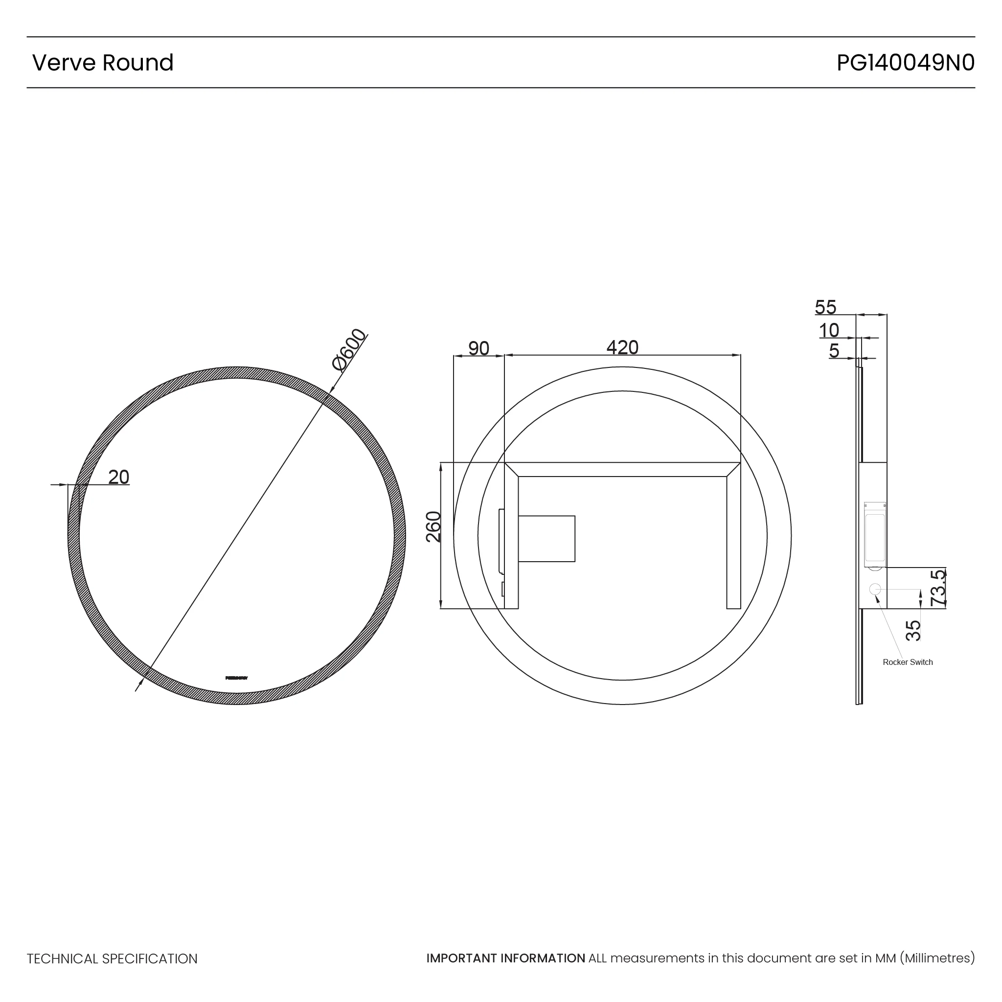 Verve Round Rechargeable Battery LED Mirror - Image 8